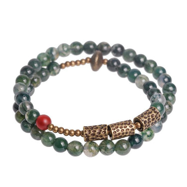 Moss Agate & African Grass Jade Hammered Copper Multi Wrap CLEANSING Bracelet